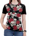 Camiseta de Rock n roll Caveira moto Feminina Roupas blusa 4