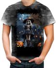 Camiseta Desgaste Bruxa Caveira Halloween 9