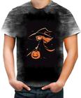 Camiseta Desgaste Bruxa Halloween Laranja Festa 1