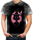 Camiseta Desgaste Bruxa Halloween Rosa 5