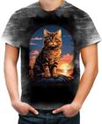 Camiseta Desgaste Gatinho no Pôrdo Sol Sunset 10