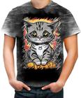 Camiseta Desgaste Gatinho no Pôrdo Sol Sunset 14