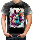 Camiseta Desgaste Páscoa Coelhinho Artístico Design 14