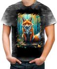 Camiseta Desgaste Raposa na Floresta Fofa Desenhada 2