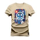 Camiseta Drew Astronauta Plus Size Forma Grande Gola Redonda Estampada