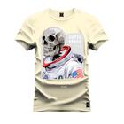 Camiseta Especial Plus Size Premium Estampada Caveira Astronauta