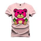 Camiseta Especial Plus Size Premium Estampada Urso Rosa X