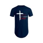 Camiseta Estampada Cruz Masculina Manga Curta Camisa Long Line Swag Blusa Algodão Básica Oversize Thirt Gospel Cristã Evangélica Presente Casual