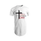 Camiseta Estampada Cruz Masculina Manga Curta Camisa Long Line Swag Blusa Algodão Básica Oversize Thirt Gospel Cristã Evangélica Presente Casual