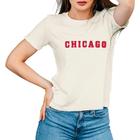 Camiseta Feminina Algodão Manga Curta Estampa Chicago Casual