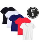 Camiseta Feminina Baby Look Moda Básica Kit 5 pçs Atacado Várias Cores Algodão Fio 30 Linha Premium