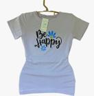 Camiseta Feminina Baby Look Viscolycra Be Happy Lindas Cores