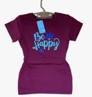 Camiseta Feminina Baby Look Viscolycra Be Happy Lindas Cores