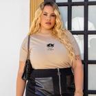 Camiseta Feminina Blusa Básica Plus Size De Algodão Tamanho Extra Dia A Dia Estampada Gola Alta