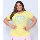 Camiseta Feminina Blusa T-shirt Plus Size Cor Amarelo Bebê La Dolce Vita Tamanho GG Moda Curve