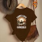 Camiseta Feminina Country Look Country T-shirt Roça Agro Rodeio Boiadeira Estamp Cow Girls