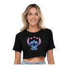 Camiseta Feminina Croped Stich Malha Leve Para O Verao