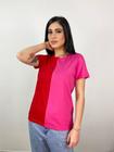 Camiseta feminina de algodão bicolor pink e vermelho - tam p