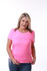 Camiseta Feminina Estonada Rosa Neon Estampa Borboleta Relevo