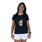 Camiseta Feminina Gola Redonda Algodao Manga Curta Estampa Praia E Cerveja Com Abridor De Garrafas