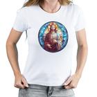 Camiseta feminina Jesus Cristo Vitral manga curta Espiritualidade Fé