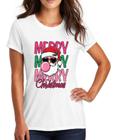 Camiseta Feminina Merry Christmas Papai Noel Baby Look T-Shirt De Algodão