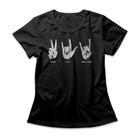 Camiseta Feminina Peace Love Rock