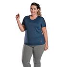 Camiseta Feminina Plus Size Manga Curta UV 50+ New Trip Azul Marinho