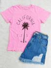 Camiseta Feminina Plus Size Rosa Neon Estonada Califórnia