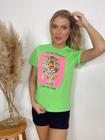 Camiseta Feminina Plus Size Verde Neon Tigre