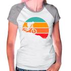 Camiseta Feminina Raglan Cinza Branco Bike Bicicleta 03