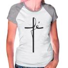 Camiseta Feminina Raglan Cinza Branco Gospel Católica 01