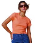 Camiseta Feminina T-Shirt Básica Canelada Riu Kiu Salmão 10623