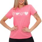 Camiseta Feminina T-Shirt Tecido 100% Algodão Comfort Estampa Exclusiva Corações