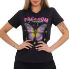 Camiseta Feminina T-Shirt Tecido 100% Algodão Estampa Butterfly Tendência Blogueira