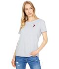 Camiseta feminina Tommy Hilfiger com gola redonda com logotipo cinza pedra