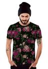 Camiseta Floral Preta e Rosa Masculina Top