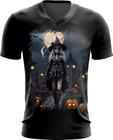 Camiseta Gola V Bruxa Caveira Halloween 14