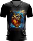 Camiseta Gola V Coração de Ouro Líquido Gold Heart 8