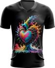 Camiseta Gola V do Orgulho LGBT Coração Amor 15