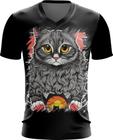 Camiseta Gola V Gatinho no Pôrdo Sol Sunset 20