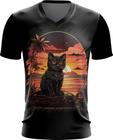 Camiseta Gola V Gatinho no Pôrdo Sol Sunset 8