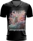 Camiseta Gola V Gato Explosão de Cores Hipnotizante 1