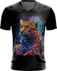 Camiseta Gola V Leopardo Ondas Magnéticas Vibrante 11