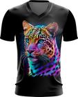 Camiseta Gola V Leopardo Ondas Magnéticas Vibrante 14