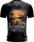 Camiseta Gola V Pesca Esportiva Pôr do Sol Peixes 5