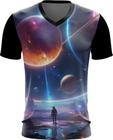 Camiseta Gola V Planetas Universo Neon Estrelas Galaxias 3