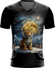 Camiseta Gola V Tigre Noite Estrelada Van Gogh 1