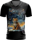 Camiseta Gola V Tigre Noite Estrelada Van Gogh 2