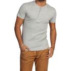 Camiseta HENLEY Classic Slim Fit Manga Curta Gola Redonda CINZA MESCLA